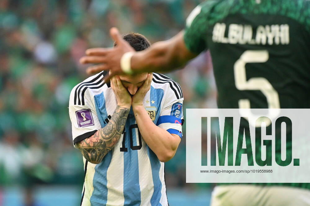Lionel MESSI (ARG), Enttaeuschung,Frust, enttaeuscht,frustriert,niedergeschlagen, Aktion,Halbfigur,halbe Figur. Spiel 8,Gruppe C Argentinien (ARG) - Saudi Arabien (KSA) 1-2 am 22.11.2022, Lussail Stadium. Fussball Weltmeisterschaft 20122 in Katar vom 20.11.