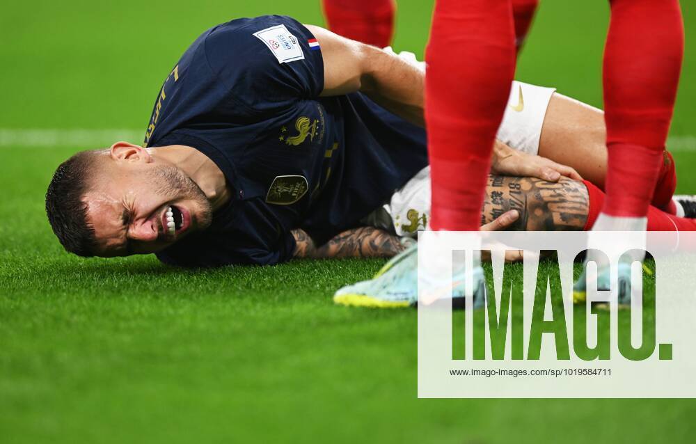 Qatar Soccer World Cup France - Australia 8322147 22.11.2022 France s Hernandez Lucas reacts after being injured during the Qatar 2022 World Cup Group D soccer match between France and Australia at the Al Janoub Stadium in Al-Wakrah, Qatar. Grigory Sysoev Sputnik Al Wakrah Qatar