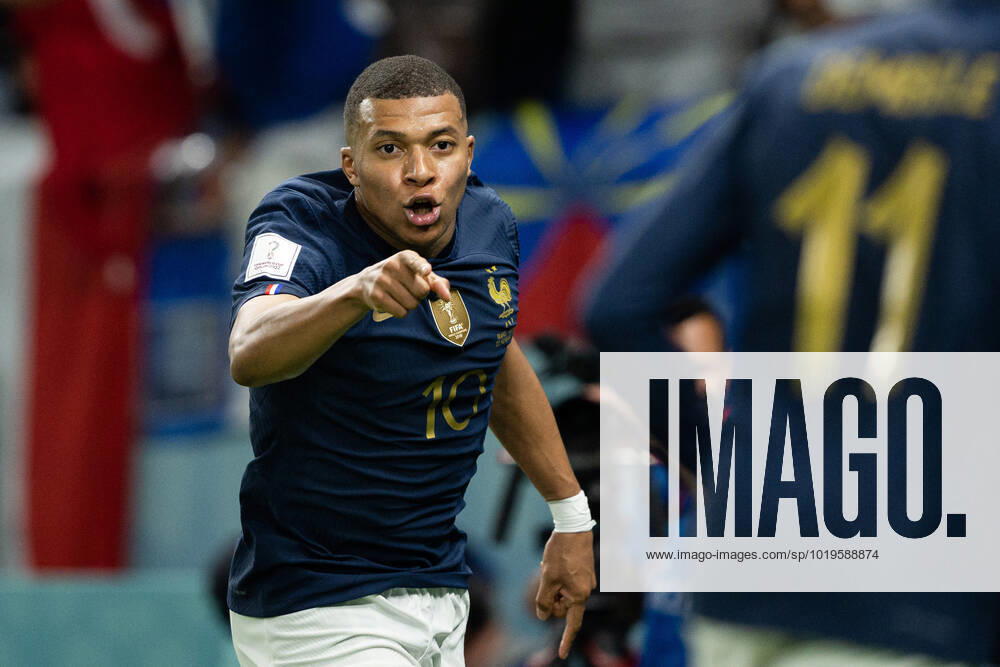 Kylian Mbappe of France celebrates the 3-1 goal during the FIFA World Cup, WM, Weltmeisterschaft, Fussball 2022 football match between France and Australia on November 22, 2022 in Doha. Photo: Joel Marklund BILDBYRAN kod JM JM0383 bbeng fotboll football soccer fotball vm fotbolls-vm fotball-vm fotbolls-vm 2022 fifa world cup 2022 frankrike france australien australia jubel