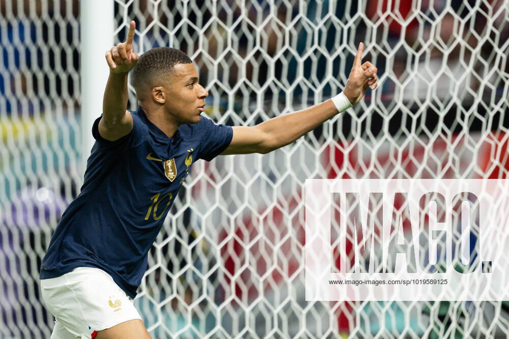 Kylian Mbappe of France celebrates the 3-1 goal during the FIFA World Cup, WM, Weltmeisterschaft, Fussball 2022 football match between France and Australia on November 22, 2022 in Doha. Photo: Joel Marklund BILDBYRAN kod JM JM0383 bbeng fotboll football soccer fotball vm fotbolls-vm fotball-vm fotbolls-vm 2022 fifa world cup 2022 frankrike france australien australia jubel