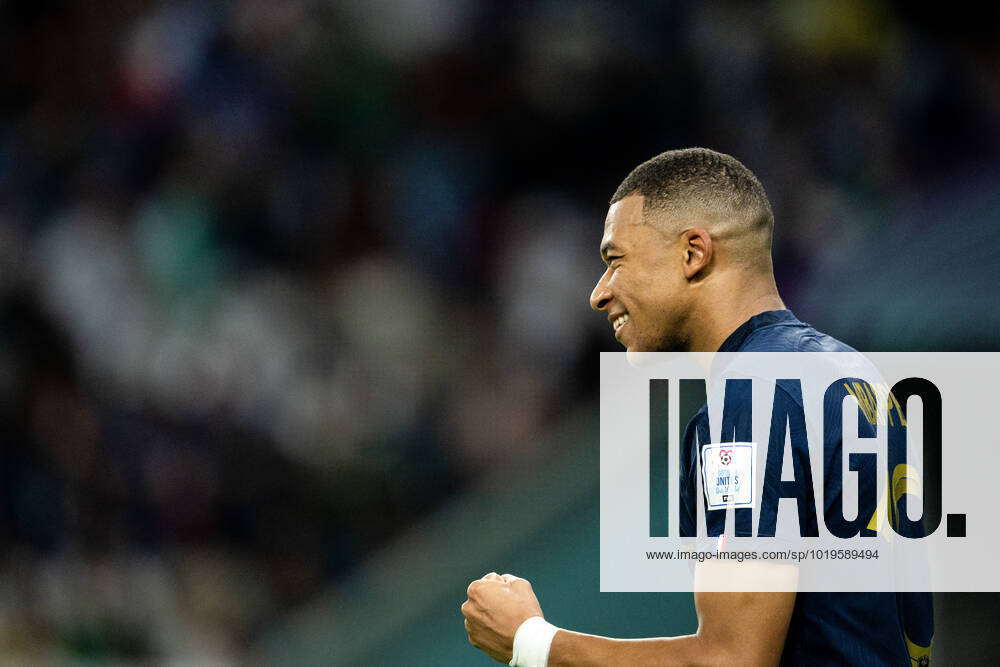 Kylian Mbappe of France celebrates the 3-1 goal during the FIFA World Cup, WM, Weltmeisterschaft, Fussball 2022 football match between France and Australia on November 22, 2022 in Doha. Photo: Joel Marklund BILDBYRAN kod JM JM0383 bbeng fotboll football soccer fotball vm fotbolls-vm fotball-vm fotbolls-vm 2022 fifa world cup 2022 frankrike france australien australia jubel