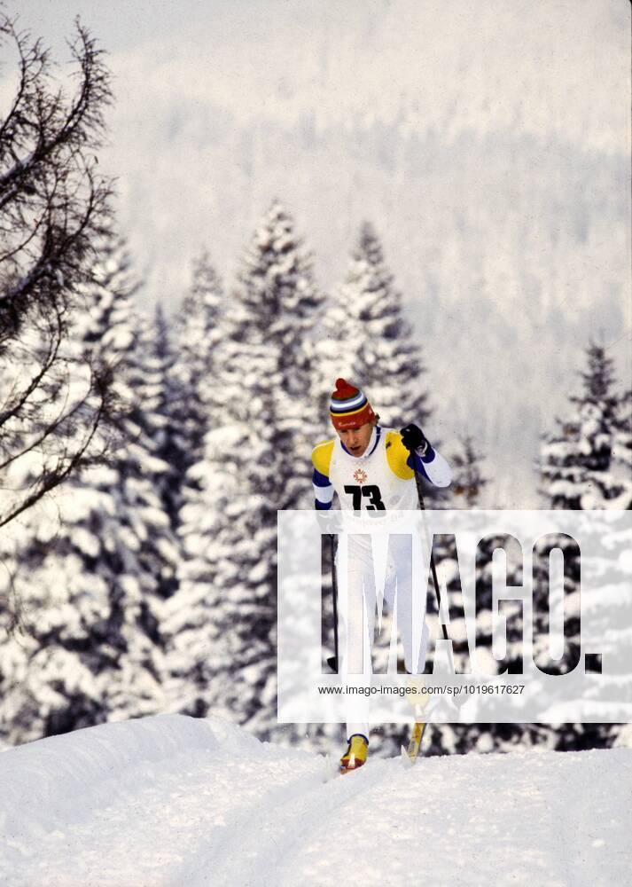 ARKIV 1984-02-13 Svenske längdskidakaren Gunde Svan i aktion pa väg mot guldet i skidloppet pa 15 KM vid de olympiska vinterspelen i Sarajevo, Jugoslavien, 13:e februari 1984. Sarajevo Jugoslavien