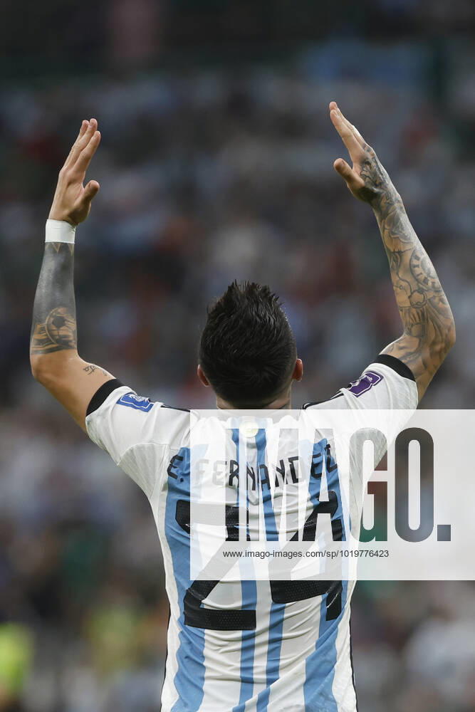 Enzo Fernandez of Argentina celebrates a goal during a FIFA World Cup, WM, Weltmeisterschaft, Fussball soccer match of the group phase between Argentina and Mexico at Lusail stadium in Lusail, Qatar 25 November 2022. World Cup 2022: Argentina vs. Mexico !ACHTUNG: NUR REDAKTIONELLE NUTZUNG!