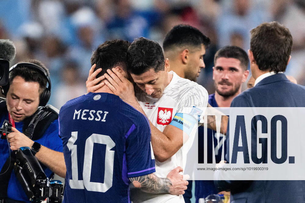 Lionel Messi of Argentina and Robert Lewandowski of Poland after the FIFA World Cup, WM, Weltmeisterschaft, Fussball 2022 football match between Poland and Argentina on November 30, 2022 in Doha. Photo: Joel Marklund BILDBYRAN kod JM JM0396 bbeng fotboll football soccer fotball vm fotbolls-vm fotball-vm fotbolls-vm 2022 fifa world cup 2022 polen poland argentina