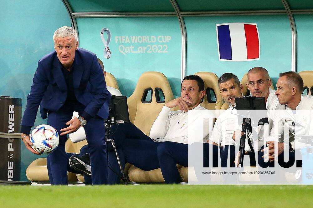 Mandatory Credit: Photo by Michael Zemanek Shutterstock (13647740af) Manager Didier Deschamps of France throws the ball back into play France v Poland, FIFA World Cup, WM, Weltmeisterschaft, Fussball 2022, Round of 16, Football, Al Thumama Stadium, Doha, Qatar - 04 Dec 2022 Editorial Use Only France v Poland, FIFA World Cup 2022, Round of 16, Football, Al Thumama Stadium, Doha, Qatar - 04 Dec 2022 Editorial Use Only