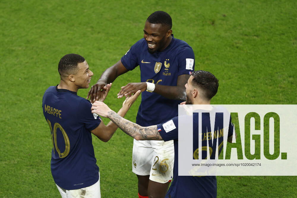 Kylian Mbappe of France celebrates a goal during the FIFA round 16 soccer match between France and Poland at Al Thumama a stadium in Doha, Qatar, 04 December 2022. World Cup 2022: France vs. Poland !ACHTUNG: NUR REDAKTIONELLE NUTZUNG!