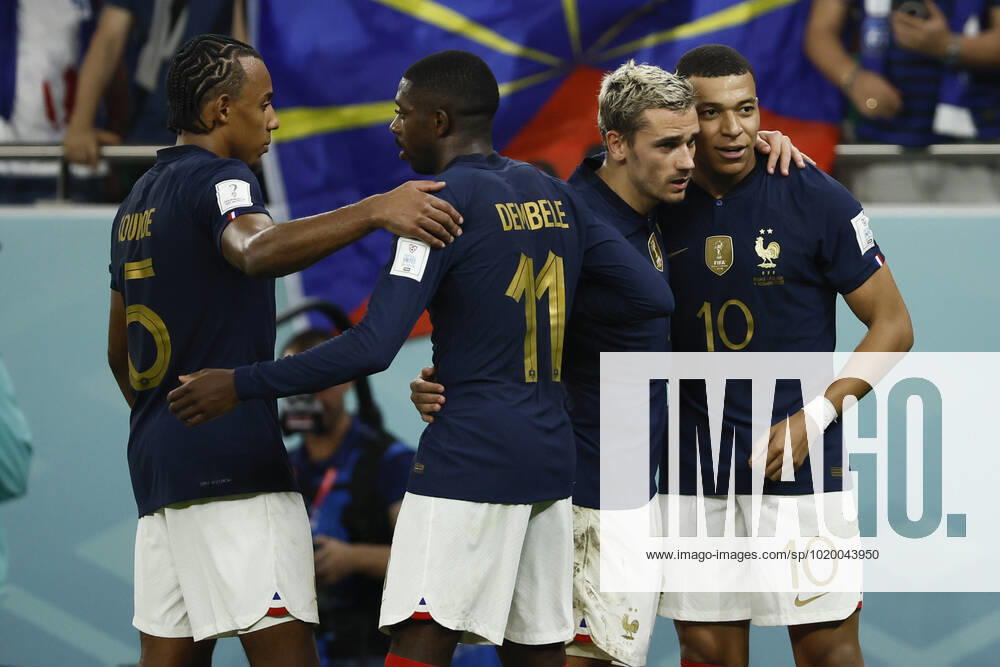 Kylian Mbappe of France celebrates a goal during the FIFA round 16 soccer match between France and Poland at Al Thumama a stadium in Doha, Qatar, 04 December 2022. World Cup 2022: France vs. Poland !ACHTUNG: NUR REDAKTIONELLE NUTZUNG!
