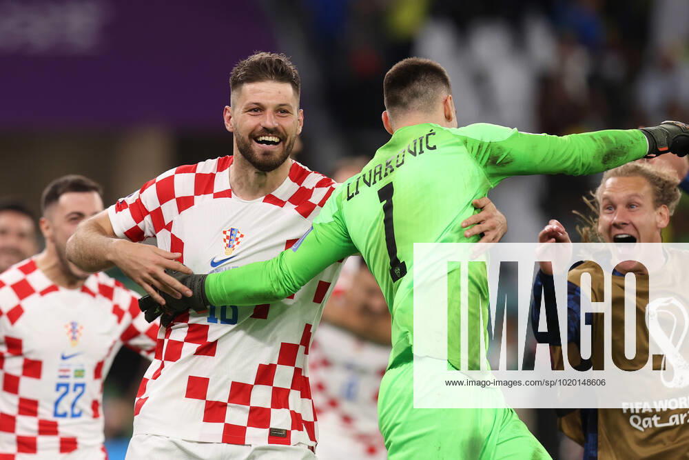 Croatia v Brazil : FIFA World Cup, WM, Weltmeisterschaft, Fussball 9 December 2022, Doha - FIFA World Cup Qatar 2022 - Quarter-Finals - Croatia v Brazil - Bruno Petkovic of Croatia celebrates victory - Photo: Charlotte Wilson Offside. Doha Qatar