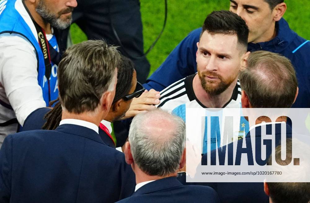 Mandatory Credit: Photo by Javier Garcia Shutterstock (13655758fr) Lionel Messi of Argentina exchanges words with Manager Louis van Gaal of the Netherlands after the match Netherlands v Argentina, FIFA World Cup, WM, Weltmeisterschaft, Fussball 2022, Quarter Final, Football, Lusail Stadium, Al Daayen, Qatar - 09 Dec 2022 Editorial Use Only Netherlands v Argentina, FIFA World Cup 2022, Quarter Final, Football, Lusail Stadium, Al Daayen, Qatar - 09 Dec 2022 Editorial Use Only