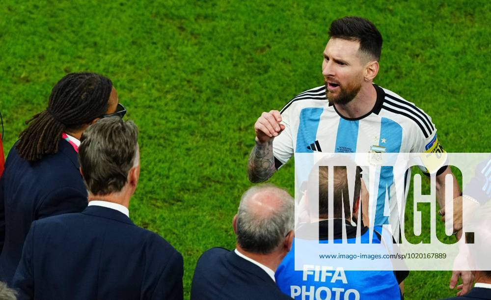 Mandatory Credit: Photo by Javier Garcia Shutterstock (13655758fy) Lionel Messi of Argentina exchanges words with Manager Louis van Gaal of the Netherlands after the match Netherlands v Argentina, FIFA World Cup, WM, Weltmeisterschaft, Fussball 2022, Quarter Final, Football, Lusail Stadium, Al Daayen, Qatar - 09 Dec 2022 Editorial Use Only Netherlands v Argentina, FIFA World Cup 2022, Quarter Final, Football, Lusail Stadium, Al Daayen, Qatar - 09 Dec 2022 Editorial Use Only