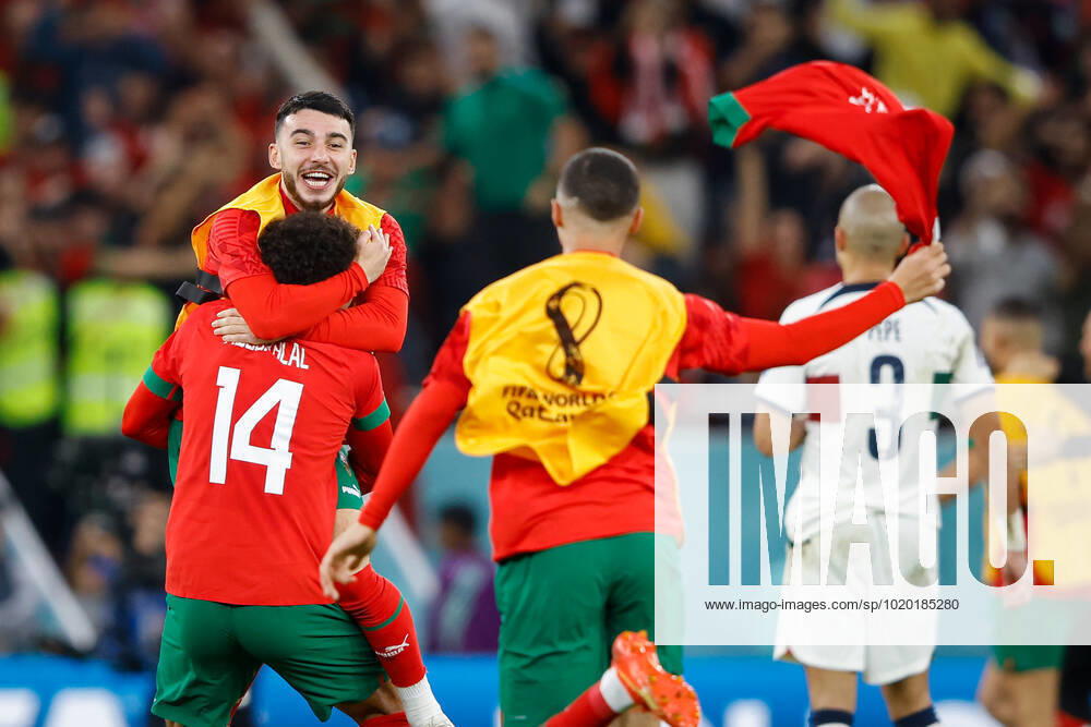 Morocco vs portugal DOHA, CA - 10.12.2022: MOROCCO VS PORTUGAL - ABOUKHLAL Zakaria of Morocco celebrates the ranking during the match between Morocco and Portugal, valid for the quarterfinals of the World Cup, held at the Al Thumama Stadium in Doha, Qatar. (Photo: Rodolfo Buhrer La Imagem Fotoarena) x2308655x RodolfoxBuhrer