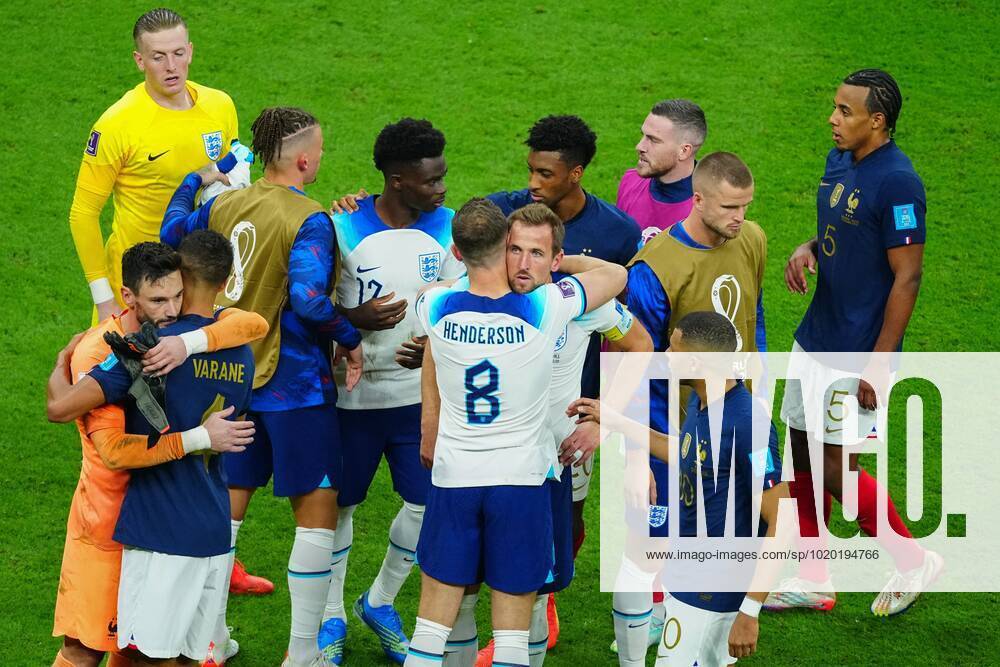 Mandatory Credit: Photo by Javier Garcia Shutterstock (13655768cd) Harry Kane of England is consoled by Jordan Henderson of England at full-time England v France, FIFA World Cup, WM, Weltmeisterschaft, Fussball 2022, Quarter Final, Football, Al Bayt Stadium, Al Khor, Qatar - 10 Dec 2022 Editorial Use Only England v France, FIFA World Cup 2022, Quarter Final, Football, Al Bayt Stadium, Al Khor, Qatar - 10 Dec 2022 Editorial Use Only