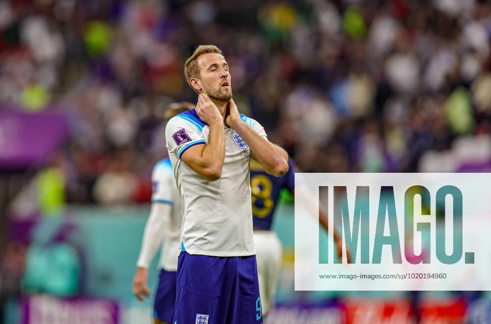 England v France 2022 FIFA World Cup, WM, Weltmeisterschaft, Fussball 10 12 2022. Quarter-finals Harry Kane (9) of England shows his disappointment at full time during the 2022 FIFA World Cup quarter final match between England and France at Al Bayt Stadium, Al Khor, Qatar on 10 December 2022. Editorial use only ,