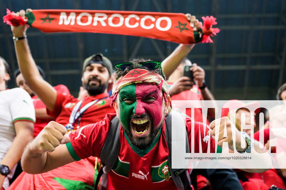 A fan of Morocco ahead of the FIFA World Cup, WM, Weltmeisterschaft, Fussball 2022 semifinal between France and Morocco on December 14, 2022 in Doha. Photo: Joel Marklund BILDBYRAN kod JM JM0412 bbeng fotboll football soccer fotball vm fotbolls-vm fotball-vm fotbolls-vm 2022 fifa world cup 2022 semifinal semi-final frankrike france marocko morocco publik jubel fans