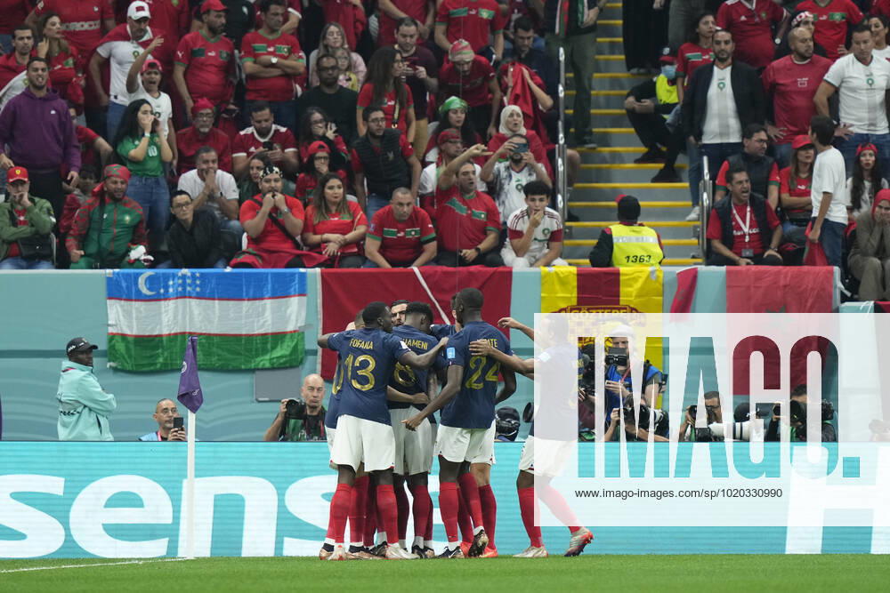 France v Morocco: Semi Final - FIFA World Cup, WM, Weltmeisterschaft, Fussball Qatar 2022 Theo Hernandez left-back of France and AC Milan celebrates after scoring his sides first goal during the FIFA World Cup Qatar 2022 semi final match between France and Morocco at Al Bayt Stadium on December 14, 2022 in Al Khor, Qatar. Al Khor Qatar
