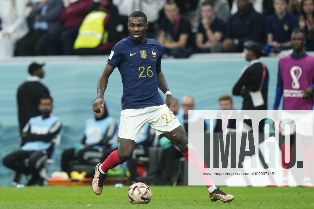 France v Morocco: Semi Final - FIFA World Cup, WM, Weltmeisterschaft, Fussball Qatar 2022 Marcus Thuram centre-forward of France and Borussia Monchengladbach in action during the FIFA World Cup Qatar 2022 semi final match between France and Morocco at Al Bayt Stadium on December 14, 2022 in Al Khor, Qatar. Al Khor Qatar