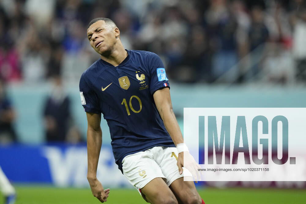 France v Morocco: Semi Final - FIFA World Cup, WM, Weltmeisterschaft, Fussball Qatar 2022 Kylian Mbappe centre-forward of France and Paris Saint-Germain lament a failed occasion during the FIFA World Cup Qatar 2022 semi final match between France and Morocco at Al Bayt Stadium on December 14, 2022 in Al Khor, Qatar. Al Khor Qatar