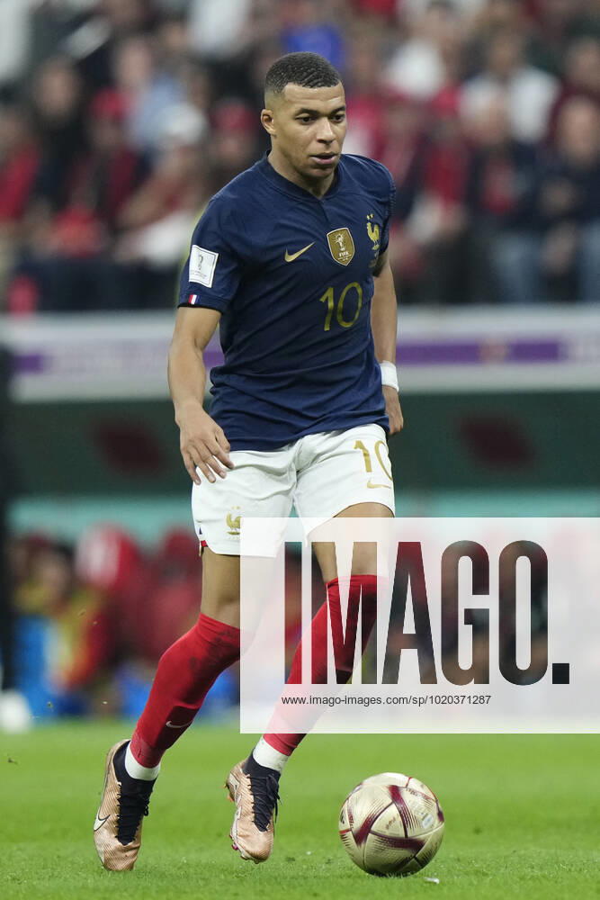 France v Morocco: Semi Final - FIFA World Cup, WM, Weltmeisterschaft, Fussball Qatar 2022 Kylian Mbappe centre-forward of France and Paris Saint-Germain in action during the FIFA World Cup Qatar 2022 semi final match between France and Morocco at Al Bayt Stadium on December 14, 2022 in Al Khor, Qatar. Al Khor Qatar