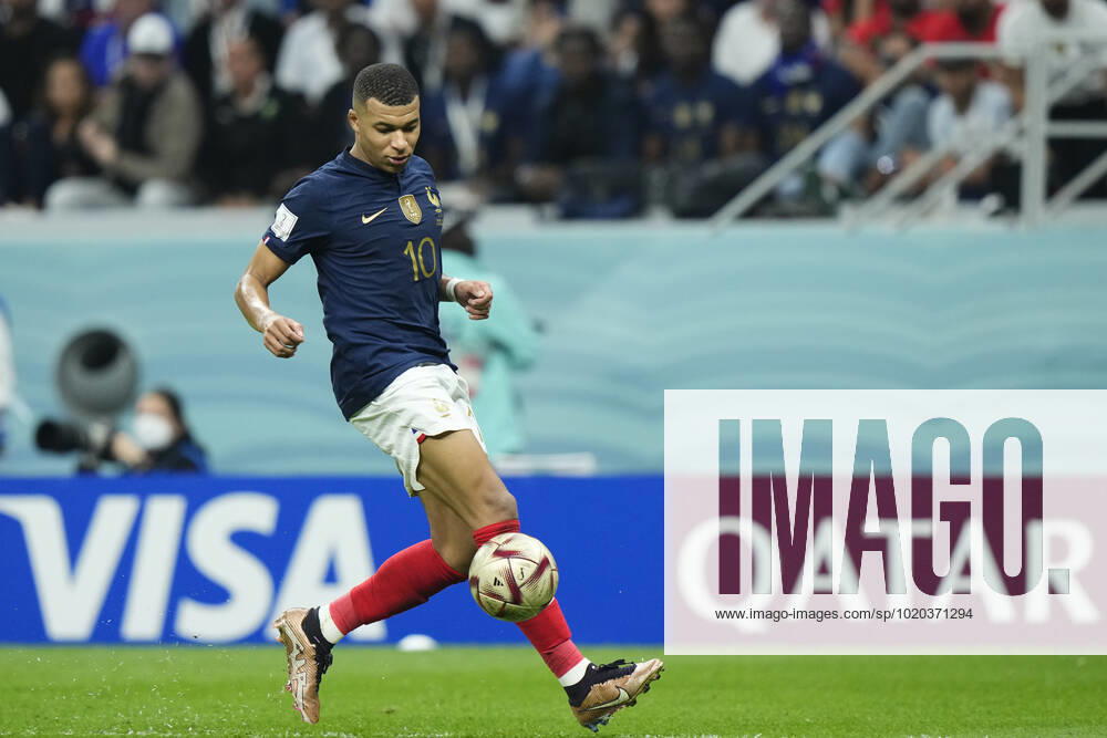 France v Morocco: Semi Final - FIFA World Cup, WM, Weltmeisterschaft, Fussball Qatar 2022 Kylian Mbappe centre-forward of France and Paris Saint-Germain controls the ball during the FIFA World Cup Qatar 2022 semi final match between France and Morocco at Al Bayt Stadium on December 14, 2022 in Al Khor, Qatar. Al Khor Qatar