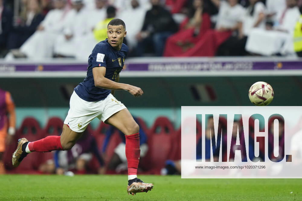 France v Morocco: Semi Final - FIFA World Cup, WM, Weltmeisterschaft, Fussball Qatar 2022 Kylian Mbappe centre-forward of France and Paris Saint-Germain runs with the ball during the FIFA World Cup Qatar 2022 semi final match between France and Morocco at Al Bayt Stadium on December 14, 2022 in Al Khor, Qatar. Al Khor Qatar