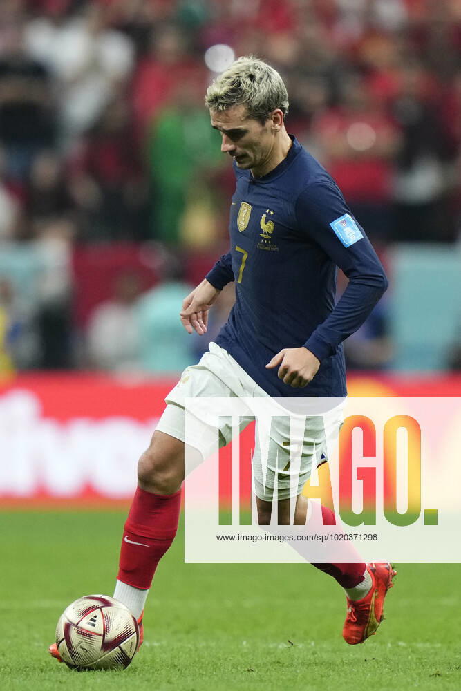 France v Morocco: Semi Final - FIFA World Cup, WM, Weltmeisterschaft, Fussball Qatar 2022 Antoine Griezmann second striker of France and Atletico de Madrid in action during the FIFA World Cup Qatar 2022 semi final match between France and Morocco at Al Bayt Stadium on December 14, 2022 in Al Khor, Qatar. Al Khor Qatar