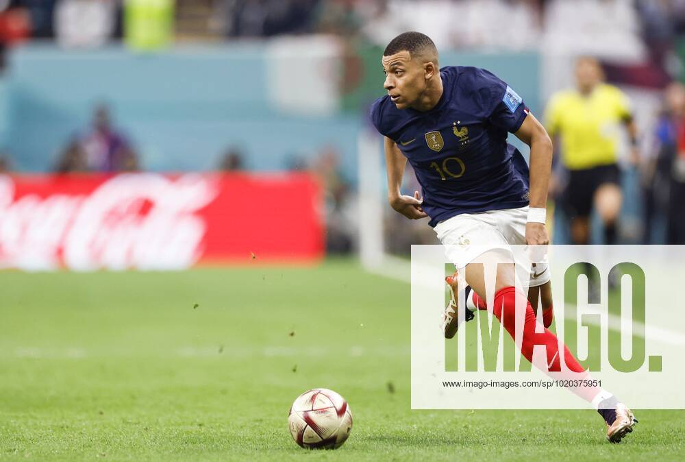 Football World Cup in Qatar France s Kylian Mbappe dribbles the during the second half of a World Cup semifinal football match against Morocco at Al-Bayt Stadium in Al Khor, Qatar, on Dec. 14, 2022. A14AA0001376037P
