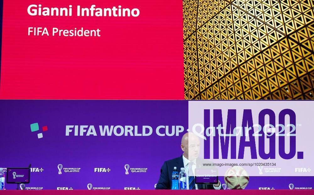 Mandatory Credit: Photo by Javier Garcia Shutterstock (13670212q) FIFA President Gianni Infantino speaks during the press conference, PK, Pressekonferenz FIFA Press Conference, FIFA World Cup, WM, Weltmeisterschaft, Fussball 2022, Football, Qatar National Convention Centre, Doha, Qatar - 16 Dec 2022 Editorial Use Only FIFA Press Conference, FIFA World Cup 2022, Football, Qatar National Convention Centre, Doha, Qatar - 16 Dec 2022 Editorial Use Only