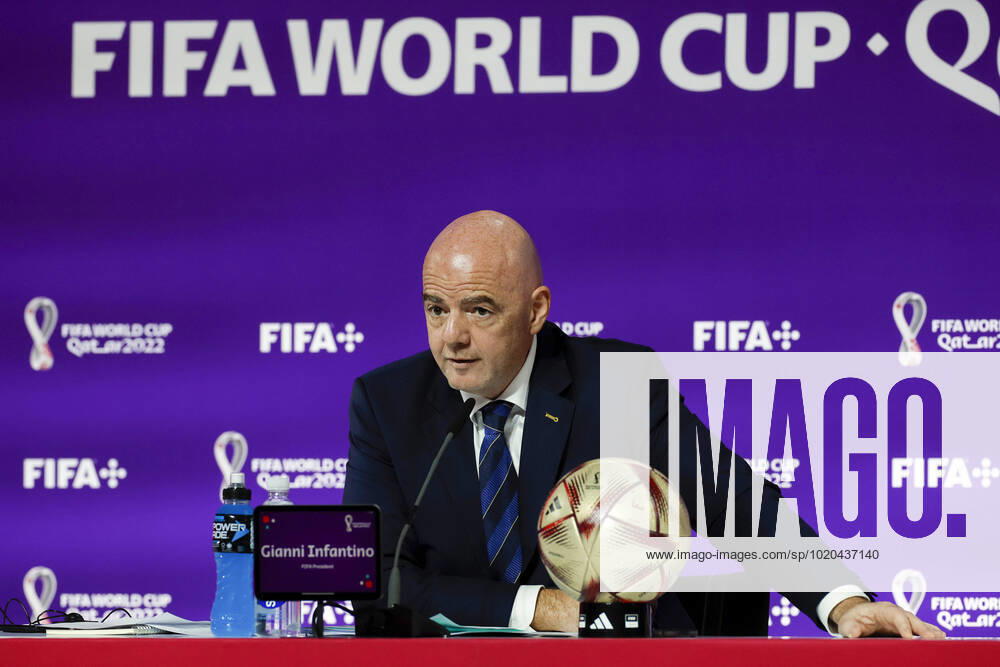 FIFA s President, Swiss Gianni Infantino, addresses a press conference, PK, Pressekonferenz in Doha, Qatar, 16 December 2022. Infantino said that FIFA s World Cup Qatar 2022 has been a great success . The final between Argentina and France is to be played on 18 December, and the match for the third and fourth place between Croatia and Morocco, on 17 December. Gianni Infantino s press conference !ACHTUNG: NUR REDAKTIONELLE NUTZUNG!