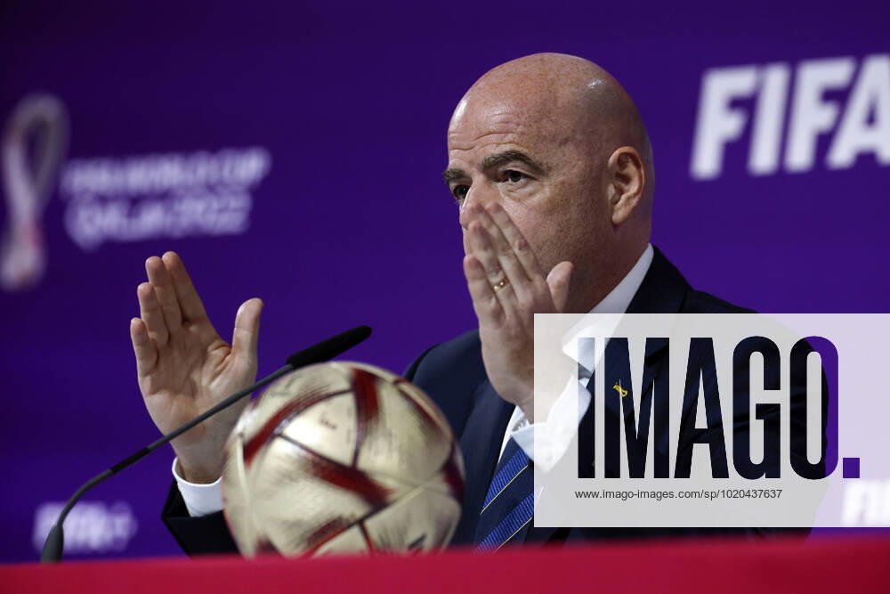 FIFA s President, Swiss Gianni Infantino, addresses a press conference, PK, Pressekonferenz in Doha, Qatar, 16 December 2022. Infantino said that FIFA s World Cup Qatar 2022 has been a great success . The final between Argentina and France is to be played on 18 December, and the match for the third and fourth place between Croatia and Morocco, on 17 December. Gianni Infantino s press conference !ACHTUNG: NUR REDAKTIONELLE NUTZUNG!