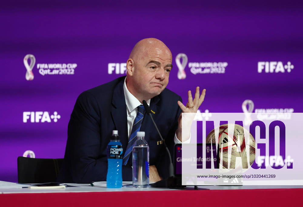 Doha, Qatar, December 16th. FIFA President Gianni Infantino speaks to media during the press conference, PK, Pressekonferenz ahead of the Final matches of FIFA World Cup, WM, Weltmeisterschaft, Fussball Qatar 2022 at the Main Media Center. Picture date: 16th December 2022. Picture credit should read: David Klein Sportimage . SPI-2102-0001