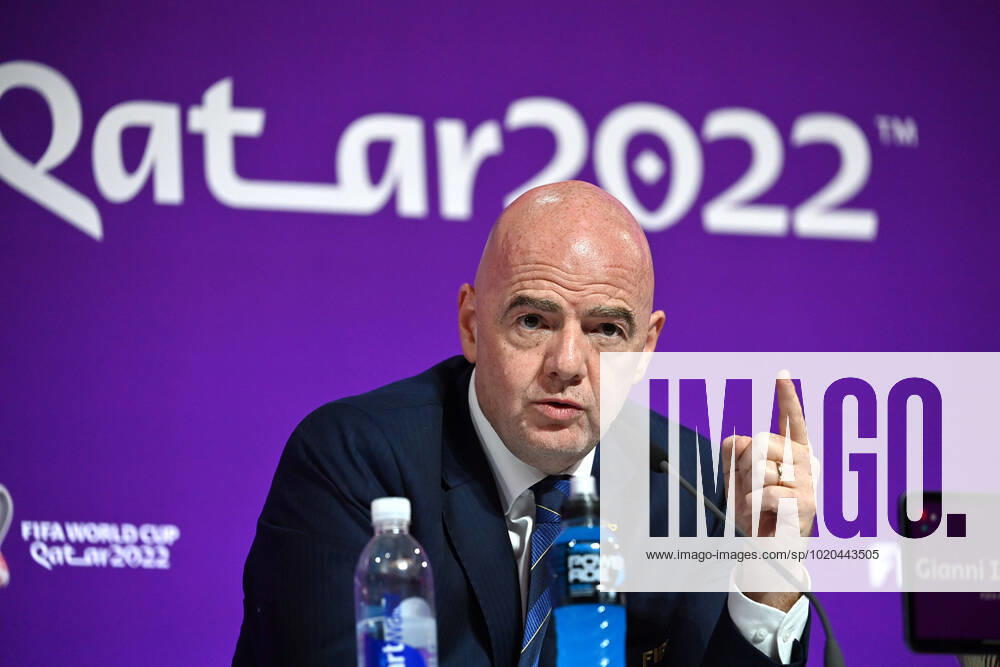 FIFA Praesident Gianni INFANTINO, Gestik, Einzelbild,angeschnittenes Einzelmotiv,Portraet,Portrait,Porträt. FIFA Pressekonferenz am 16.22.2022. Closing press conference, PK, Pressekonferenz Fussball Weltmeisterschaft 20122 in Katar vom 20.11.