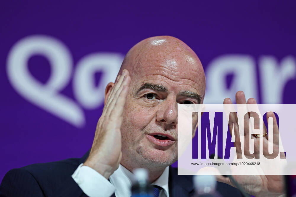 2022 FIFA World Cup, WM, Weltmeisterschaft, Fussball press conference, PK, Pressekonferenz before Final Games Dec 16th. Gianni Infantino, President of FIFA speaking to the press ActionPlus12458502 HeulerxAndrey
