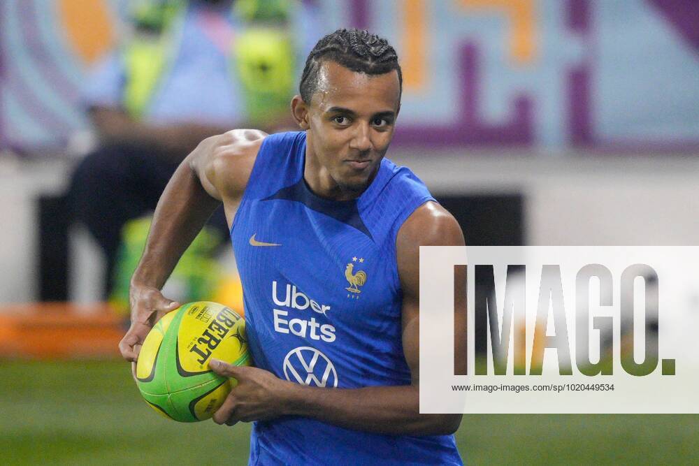 Mandatory Credit: Photo by Dave Shopland Shutterstock (13670207aa) Jules Kounde of France training with Rugby Ball France Training & press conference, PK, Pressekonferenz FIFA World Cup, WM, Weltmeisterschaft, Fussball 2022, Football, Al Sadd SC Stadium, Al Rayyan, Qatar - 16 Dec 2022 Editorial Use Only France Training & Press Conference, FIFA World Cup 2022, Football, Al Sadd SC Stadium, Al Rayyan, Qatar - 16 Dec 2022 Editorial Use Only