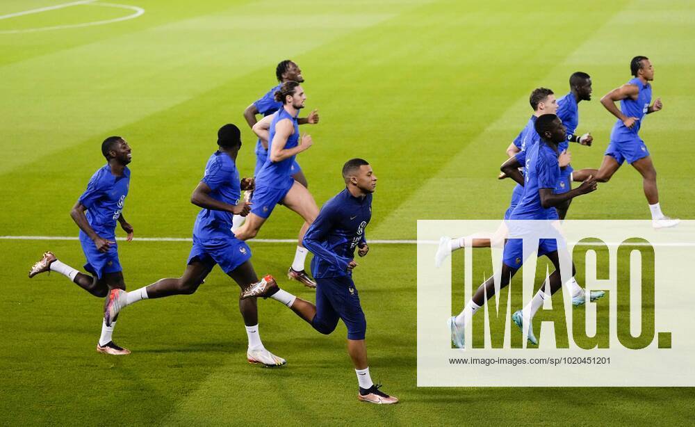 Mandatory Credit: Photo by Dave Shopland Shutterstock (13670207bb) Kylian Mbappe of France centre trains with team France Training & press conference, PK, Pressekonferenz FIFA World Cup, WM, Weltmeisterschaft, Fussball 2022, Football, Al Sadd SC Stadium, Al Rayyan, Qatar - 16 Dec 2022 Editorial Use Only France Training & Press Conference, FIFA World Cup 2022, Football, Al Sadd SC Stadium, Al Rayyan, Qatar - 16 Dec 2022 Editorial Use Only