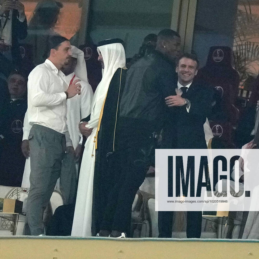 QAT, WM FIFA 2022, Finale, Argentinien vs Frankreich 18.12.2022, Lusail Iconic Stadium, Doha, QAT, WM FIFA 2022, Finale, Argentinien vs Frankreich, im Bild Paul Pogba, Zlatan Ibrahimovic mit Tamim bin Hamad Al Thani, dem Emir von Katar und dem französichen Staatspräsidenten Emmanuel Macron.