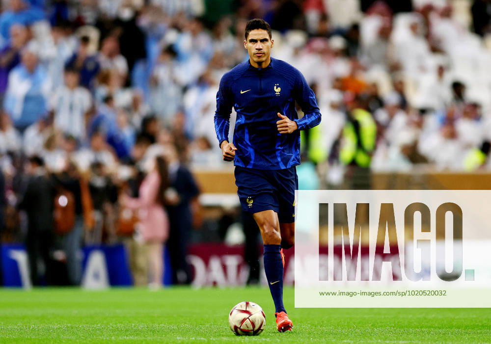 Doha, Qatar, 18th December 2022. Raphael Varane of France warms up beffore the FIFA World Cup, WM, Weltmeisterschaft, Fussball 2022 match at Lusail Stadium, Doha. Picture credit should read: David Klein Sportimage . SPI-2101-0022