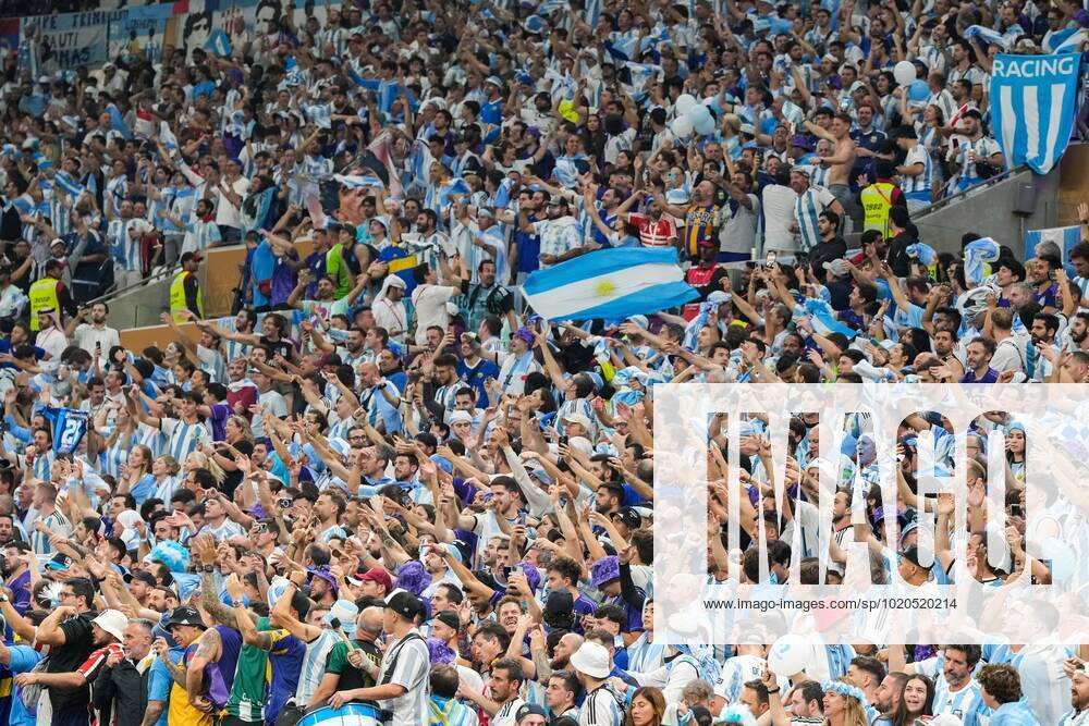 Mandatory Credit: Photo by Dave Shopland Shutterstock (13670813u) Argentina fans in the stands Argentina v France, FIFA World Cup, WM, Weltmeisterschaft, Fussball 2022, Final, Football, Lusail Stadium, Al Daayen, Qatar - 18 Dec 2022 Editorial Use Only Argentina v France, FIFA World Cup 2022, Final, Football, Lusail Stadium, Al Daayen, Qatar - 18 Dec 2022 Editorial Use Only