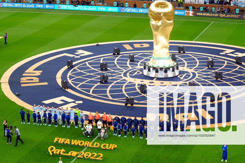 Mandatory Credit: Photo by Javier Garcia Shutterstock (13670815at) Argentina and France teams line-up ahead of kick-off Argentina v France, FIFA World Cup, WM, Weltmeisterschaft, Fussball 2022, Final, Football, Lusail Stadium, Al Daayen, Qatar - 18 Dec 2022 Editorial Use Only Argentina v France, FIFA World Cup 2022, Final, Football, Lusail Stadium, Al Daayen, Qatar - 18 Dec 2022 Editorial Use Only