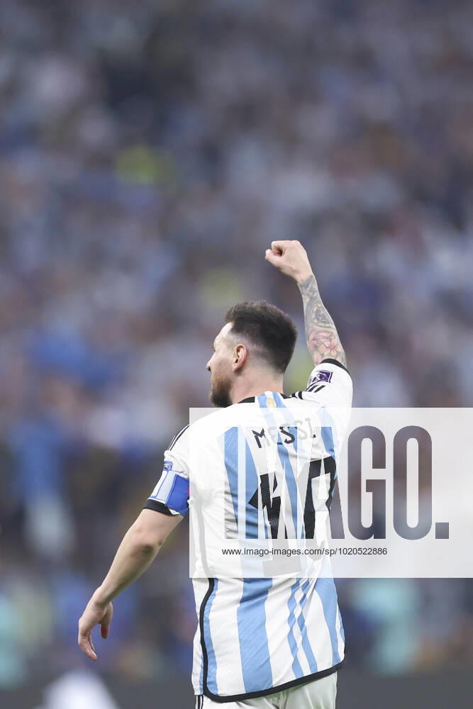 (221218) -- LUSAIER, Dec. 18, 2022 -- Lionel Messi of Argentina celebrates his goal during the Final between Argentina and France at the 2022 FIFA World Cup, WM, Weltmeisterschaft, Fussball at Lusail Stadium in Lusail, Qatar, Dec. 18, 2022. ) (SP)QATAR-LUSAIL-2022 WORLD CUP-FINAL-ARG VS FRA LixMing