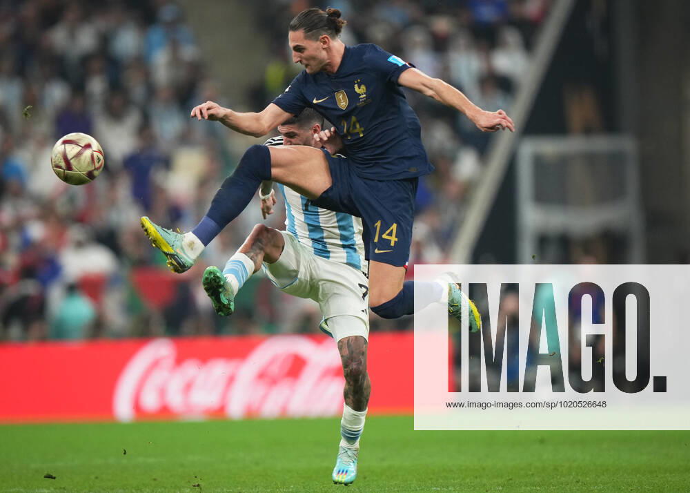 QAT: Argentina v France. FIFA World Cup, WM, Weltmeisterschaft, Fussball Qatar 2022. Final Rodrigo de Paul of Argentina and Adrien Rabiot of France during the FIFA World Cup Qatar 2022 match, Final, between Argentina and France played at Lusail Stadium on Dec 18, 2022 in Lusail, Qatar.