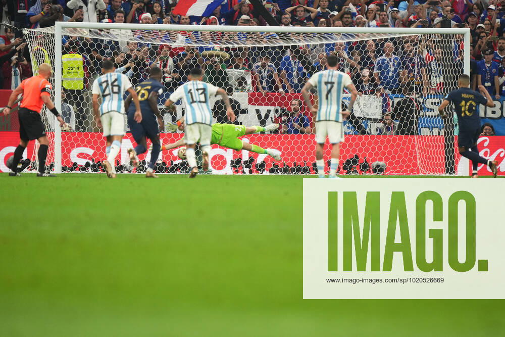 QAT: Argentina v France. FIFA World Cup, WM, Weltmeisterschaft, Fussball Qatar 2022. Final Kylian Mbappe of France scores his goal during the FIFA World Cup Qatar 2022 match, Final, between Argentina and France played at Lusail Stadium on Dec 18, 2022 in Lusail, Qatar.