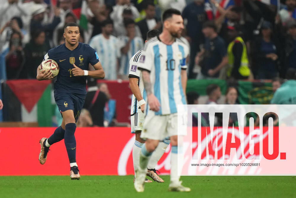 QAT: Argentina v France. FIFA World Cup, WM, Weltmeisterschaft, Fussball Qatar 2022. Final Kylian Mbappe of France celebrates his goal during the FIFA World Cup Qatar 2022 match, Final, between Argentina and France played at Lusail Stadium on Dec 18, 2022 in Lusail, Qatar.