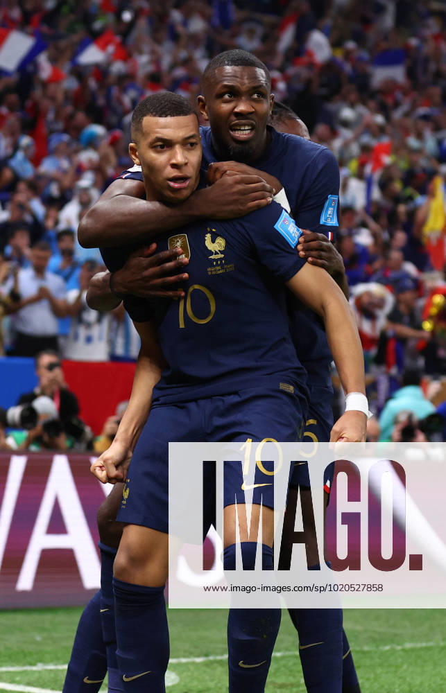 Doha, Qatar, 18th December 2022. Kylan Mbappe of France celebrates scoring their second goal the equaliser during the FIFA World Cup, WM, Weltmeisterschaft, Fussball 2022 match at Lusail Stadium, Doha. Picture credit should read: David Klein Sportimage . SPI-2101-0150