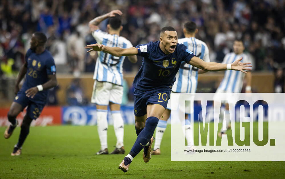 Doha, Qatar. 18th Dec, 2022. Goal celebration: Kylian Mbappe (FRA) Argentina - France Final Match Argentinien - Frankreich World Cup 2022 in Qatar 18.12.2022