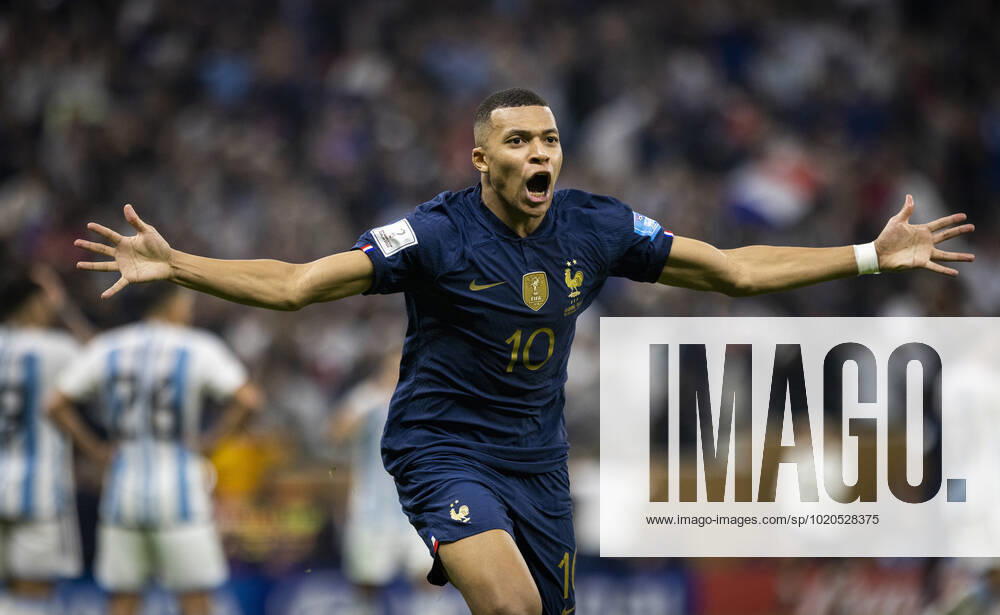 Doha, Qatar. 18th Dec, 2022. Goal celebration: Kylian Mbappe (FRA) Argentina - France Final Match Argentinien - Frankreich World Cup 2022 in Qatar 18.12.2022