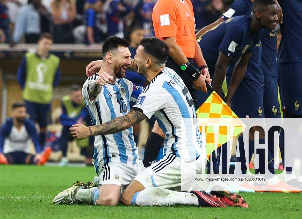 Mandatory Credit: Photo by Kieran McManus Shutterstock (13670809gs) Lionel Messi of Argentina and Leandro Paredes of Argentina celebrate victory Argentina v France, FIFA World Cup, WM, Weltmeisterschaft, Fussball 2022, Final, Football, Lusail Stadium, Al Daayen, Qatar - 18 Dec 2022 Editorial Use Only Argentina v France, FIFA World Cup 2022, Final, Football, Lusail Stadium, Al Daayen, Qatar - 18 Dec 2022 Editorial Use Only