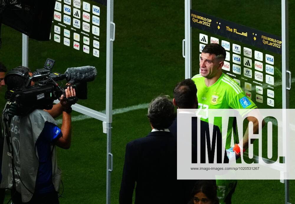Mandatory Credit: Photo by Javier Garcia Shutterstock (13670815hs) Emiliano Martinez of Argentina emotional being interviewed after the final whistle Argentina v France, FIFA World Cup, WM, Weltmeisterschaft, Fussball 2022, Final, Football, Lusail Stadium, Al Daayen, Qatar - 18 Dec 2022 Editorial Use Only Argentina v France, FIFA World Cup 2022, Final, Football, Lusail Stadium, Al Daayen, Qatar - 18 Dec 2022 Editorial Use Only