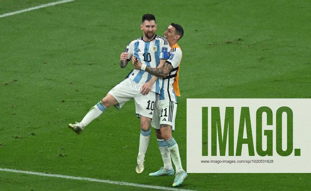 Qatar Soccer World Cup Argentina - France 8342327 18.12.2022 Argentina s Angel Di Maria and a goal s author Lionel Messi celebrate the goal during the Qatar 2022 World Cup final match between Argentina and France at the Lusail Iconic Stadium, in Lusail, Qatar. Grigory Sysoev Sputnik Lusail Qatar