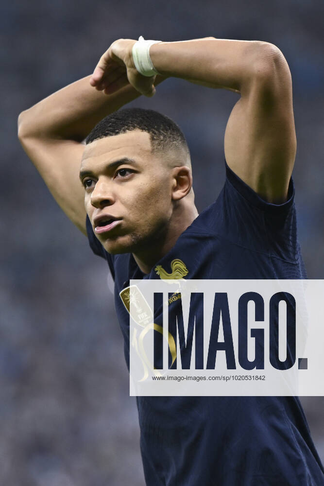 (221218) -- LUSAIER, Dec. 18, 2022 -- Kylian Mbappe of France celebrates his goal during the Final between Argentina and France at the 2022 FIFA World Cup, WM, Weltmeisterschaft, Fussball at Lusail Stadium in Lusail, Qatar, Dec. 18, 2022. ) (SP)QATAR-LUSAIL-2022 WORLD CUP-FINAL-ARG VS FRA LixGa