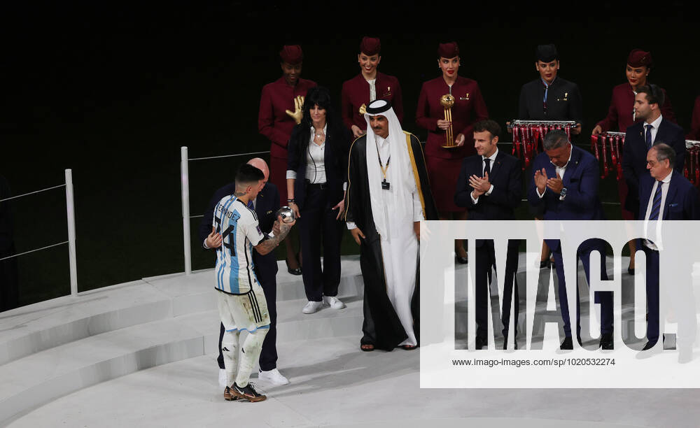 Argentina v France 2022 FIFA World Cup, WM, Weltmeisterschaft, Fussball Enzo Fernandez of Argentina wins the young player award during the 2022 FIFA World Cup Final between Argentina and France at Lusail Stadium, Lusail Content Not Available For UK Newspapers